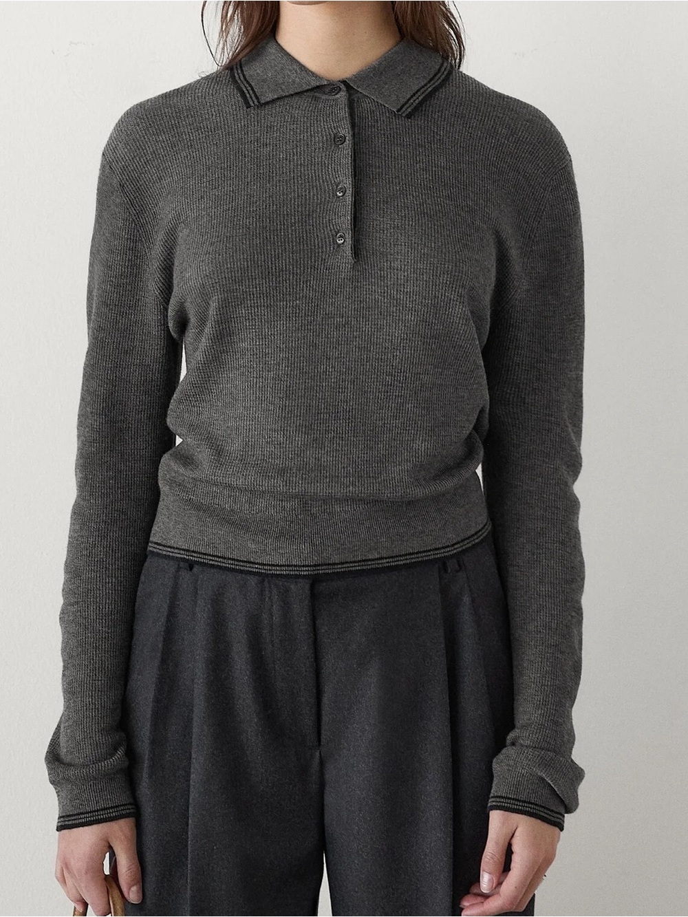 Massimo Dutti Gray Cashmere & Wool Blend Knit Polo Sweater Size M